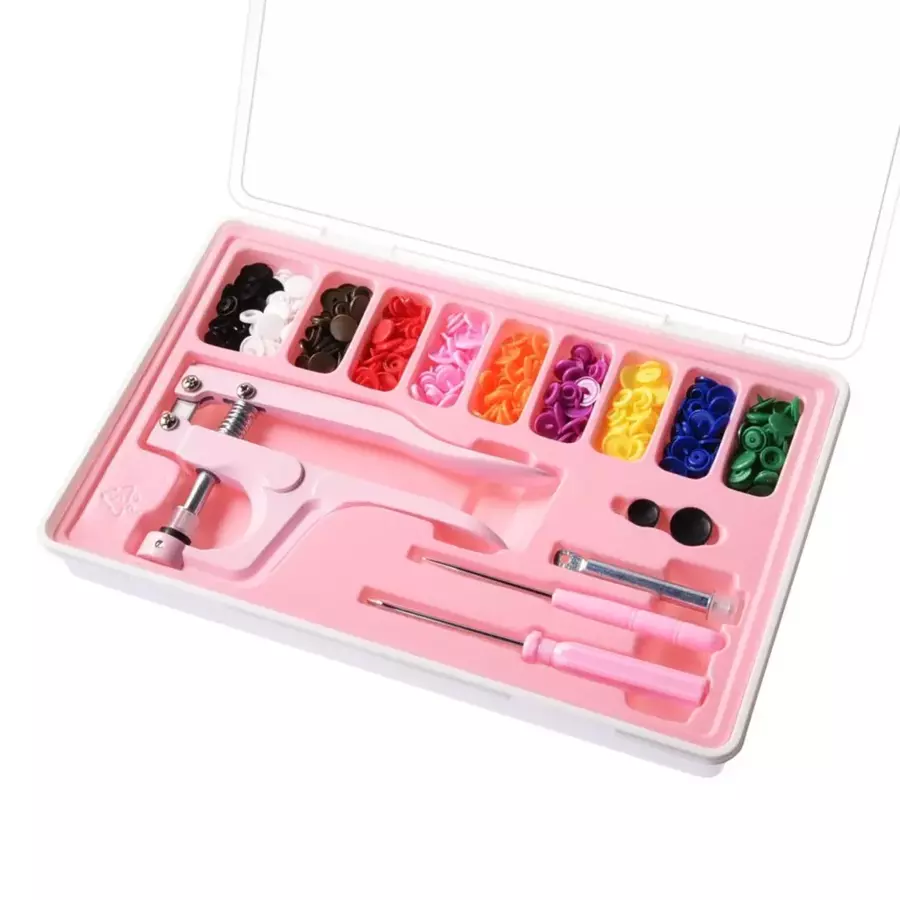 Plastic Snap Fastener Kit In Storage Case With 100 Snap Sets In Rainbow  Colors